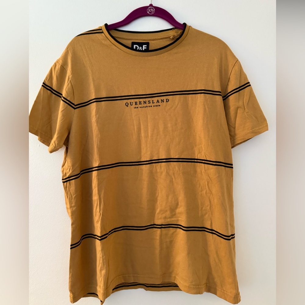 Denim And Flower Ricky Singh Gold With Black Stripes T- Shirt Size Medium.